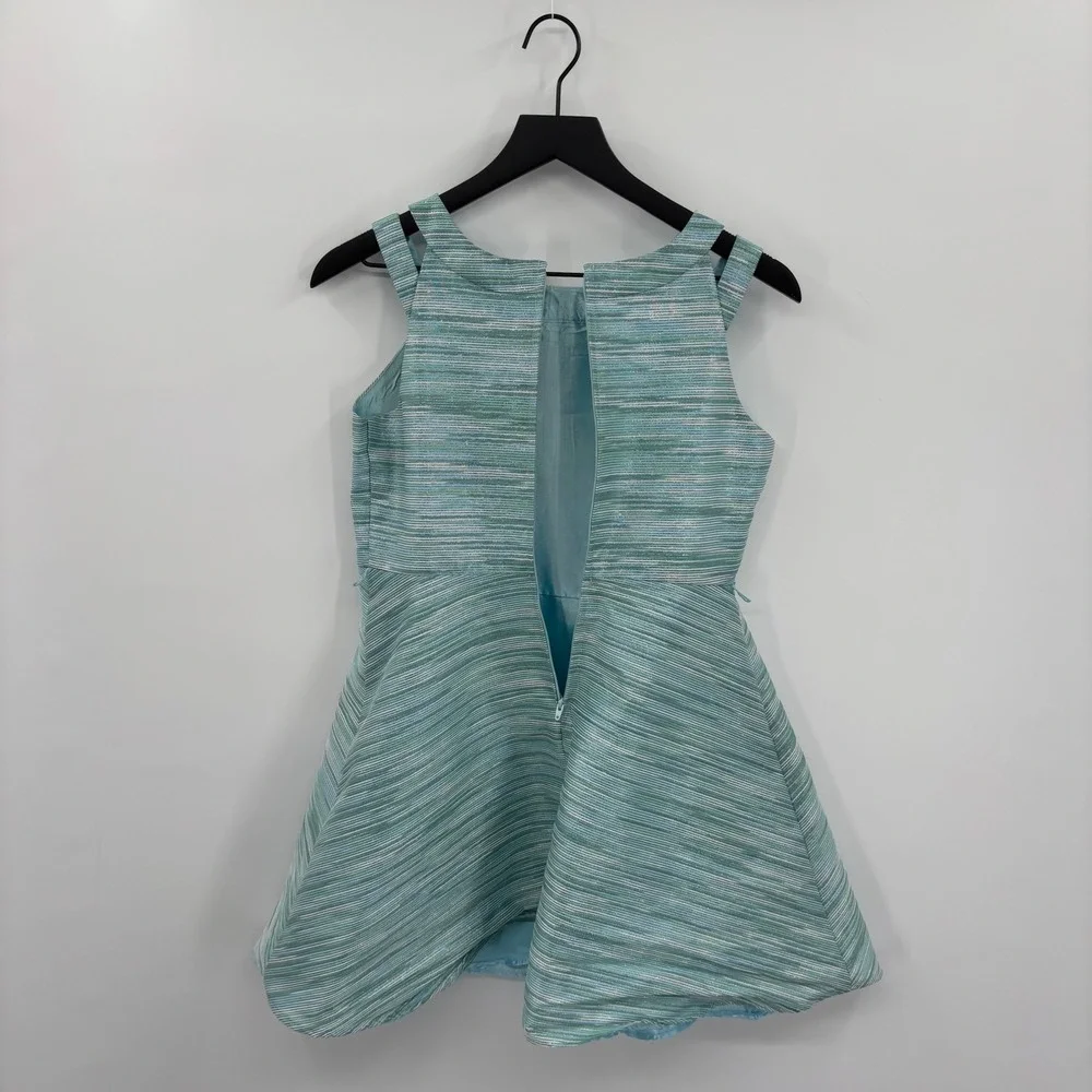 The Childrens Place Girls Striped Fit & Flare Party Dress Girls 16 Teal Metallic